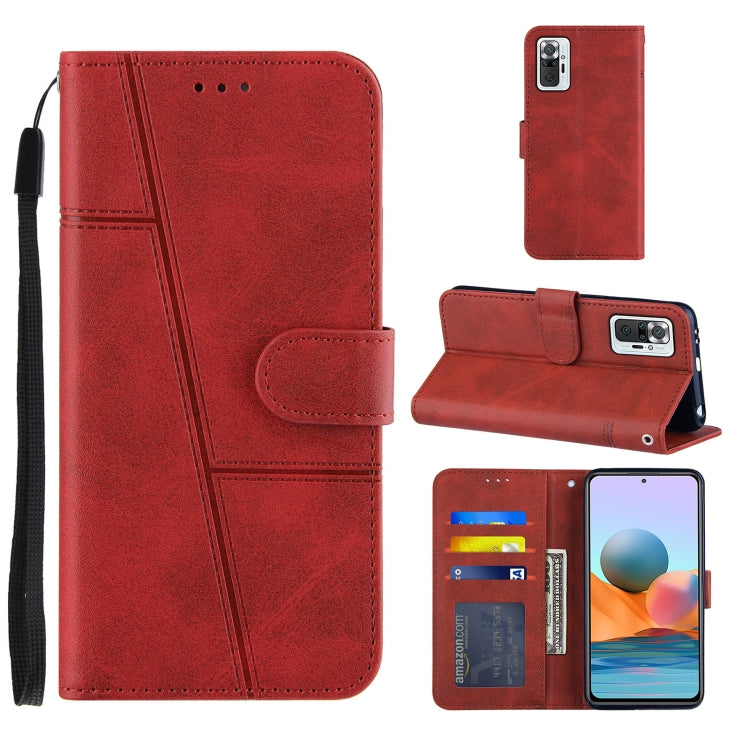 For Xiaomi Redmi Note 10 Pro /Note 10 Pro Max Stitching Calf Texture Buckle Horizontal Flip Leather Case with Holder & Card Slots & Wallet & Lanyard