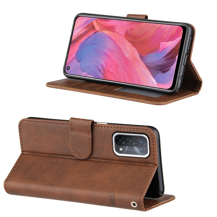 For OPPO A93 5G / A74 5G Stitching Calf Texture Buckle Horizontal Flip Leather Case with Holder & Card Slots & Wallet & Lanyard