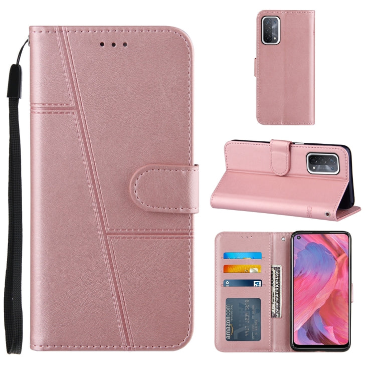 For OPPO A93 5G / A74 5G Stitching Calf Texture Buckle Horizontal Flip Leather Case with Holder & Card Slots & Wallet & Lanyard