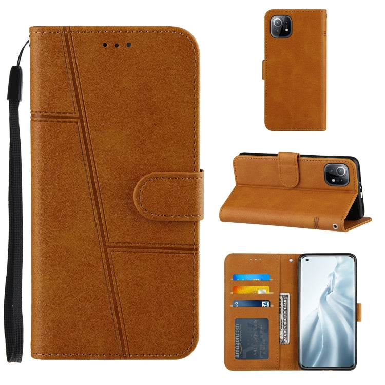 For Xiaomi Mi 11 Stitching Calf Texture Buckle Horizontal Flip Leather Case with Holder & Card Slots & Wallet & Lanyard