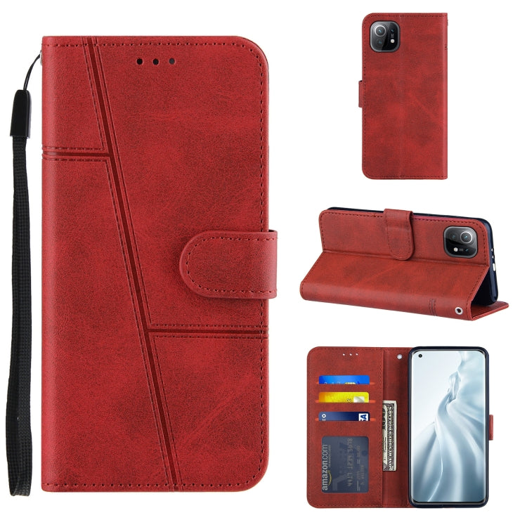 For Xiaomi Mi 11 Stitching Calf Texture Buckle Horizontal Flip Leather Case with Holder & Card Slots & Wallet & Lanyard