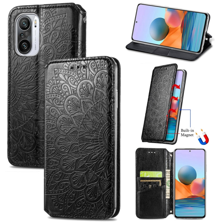 For Xiaomi Redmi K40 / K40 Pro Blooming Mandala Embossed Pattern Magnetic Horizontal Flip Leather Case with Holder & Card Slots & Wallet