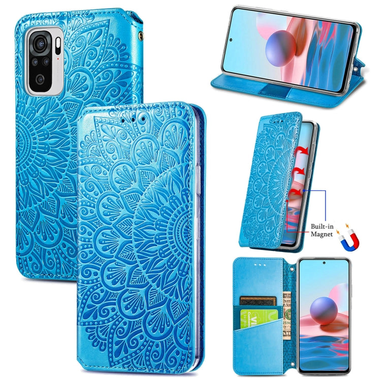 For Xiaomi Redmi Note 10 4G Blooming Mandala Embossed Pattern Magnetic Horizontal Flip Leather Case with Holder & Card Slots & Wallet