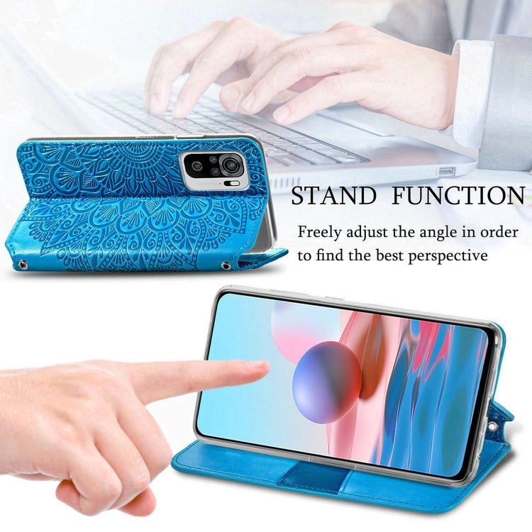 For Xiaomi Redmi Note 10 4G Blooming Mandala Embossed Pattern Magnetic Horizontal Flip Leather Case with Holder & Card Slots & Wallet