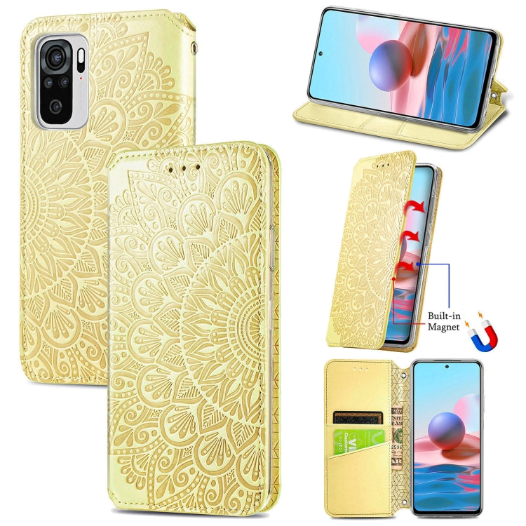 For Xiaomi Redmi Note 10 4G Blooming Mandala Embossed Pattern Magnetic Horizontal Flip Leather Case with Holder & Card Slots & Wallet