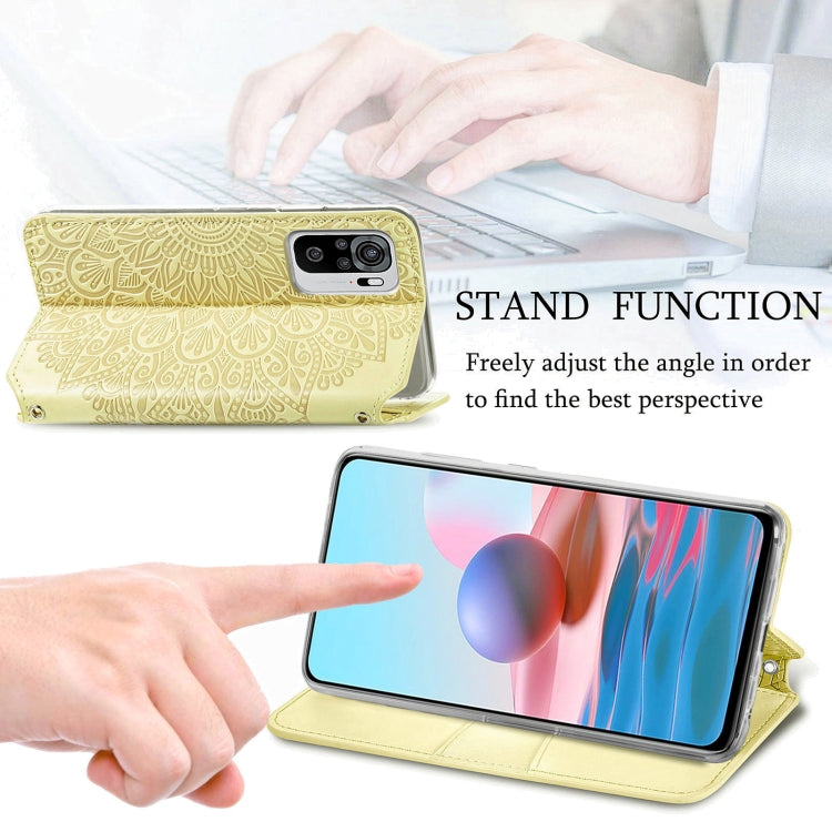 For Xiaomi Redmi Note 10 4G Blooming Mandala Embossed Pattern Magnetic Horizontal Flip Leather Case with Holder & Card Slots & Wallet