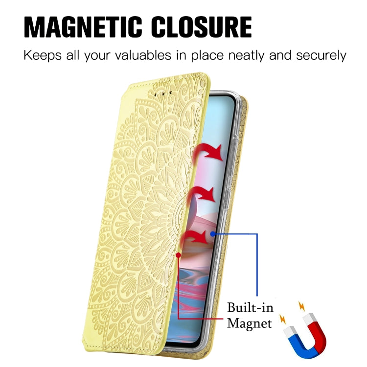 For Xiaomi Redmi Note 10 4G Blooming Mandala Embossed Pattern Magnetic Horizontal Flip Leather Case with Holder & Card Slots & Wallet
