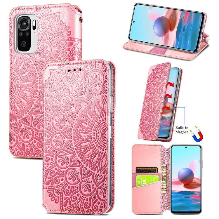 For Xiaomi Redmi Note 10 4G Blooming Mandala Embossed Pattern Magnetic Horizontal Flip Leather Case with Holder & Card Slots & Wallet