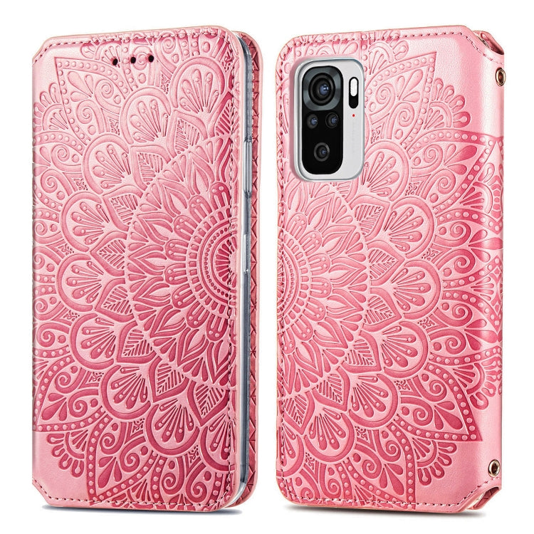 For Xiaomi Redmi Note 10 4G Blooming Mandala Embossed Pattern Magnetic Horizontal Flip Leather Case with Holder & Card Slots & Wallet