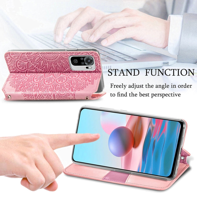 For Xiaomi Redmi Note 10 4G Blooming Mandala Embossed Pattern Magnetic Horizontal Flip Leather Case with Holder & Card Slots & Wallet
