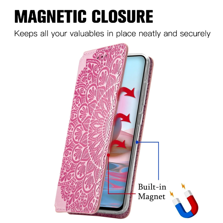 For Xiaomi Redmi Note 10 4G Blooming Mandala Embossed Pattern Magnetic Horizontal Flip Leather Case with Holder & Card Slots & Wallet