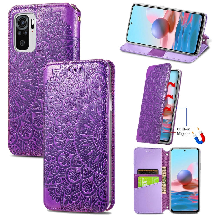 For Xiaomi Redmi Note 10 4G Blooming Mandala Embossed Pattern Magnetic Horizontal Flip Leather Case with Holder & Card Slots & Wallet