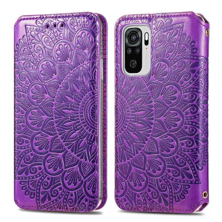 For Xiaomi Redmi Note 10 4G Blooming Mandala Embossed Pattern Magnetic Horizontal Flip Leather Case with Holder & Card Slots & Wallet
