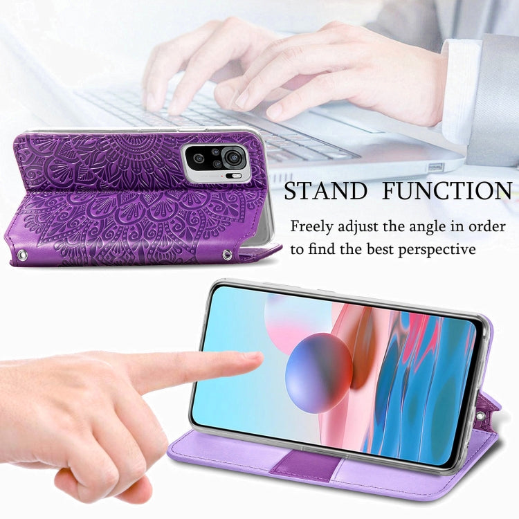 For Xiaomi Redmi Note 10 4G Blooming Mandala Embossed Pattern Magnetic Horizontal Flip Leather Case with Holder & Card Slots & Wallet