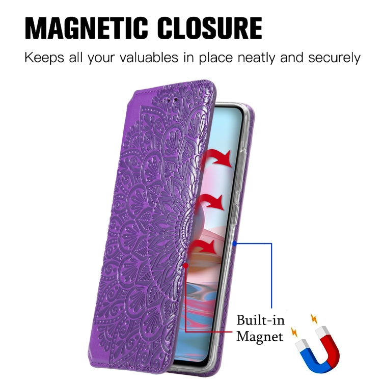 For Xiaomi Redmi Note 10 4G Blooming Mandala Embossed Pattern Magnetic Horizontal Flip Leather Case with Holder & Card Slots & Wallet