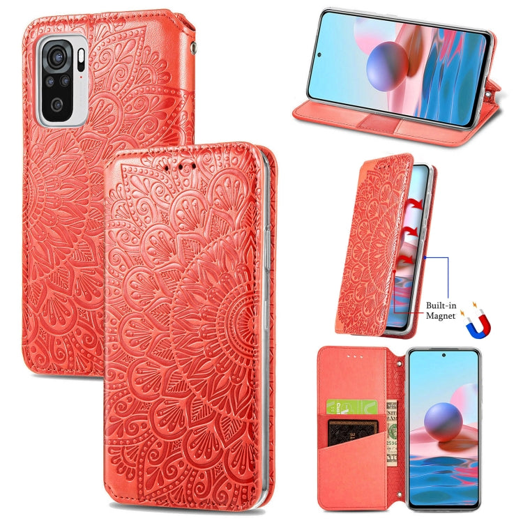 For Xiaomi Redmi Note 10 4G Blooming Mandala Embossed Pattern Magnetic Horizontal Flip Leather Case with Holder & Card Slots & Wallet