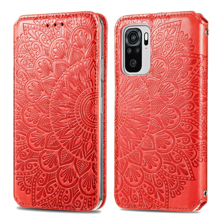 For Xiaomi Redmi Note 10 4G Blooming Mandala Embossed Pattern Magnetic Horizontal Flip Leather Case with Holder & Card Slots & Wallet