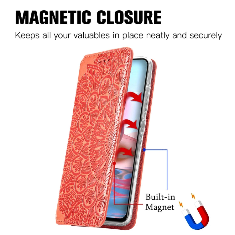 For Xiaomi Redmi Note 10 4G Blooming Mandala Embossed Pattern Magnetic Horizontal Flip Leather Case with Holder & Card Slots & Wallet