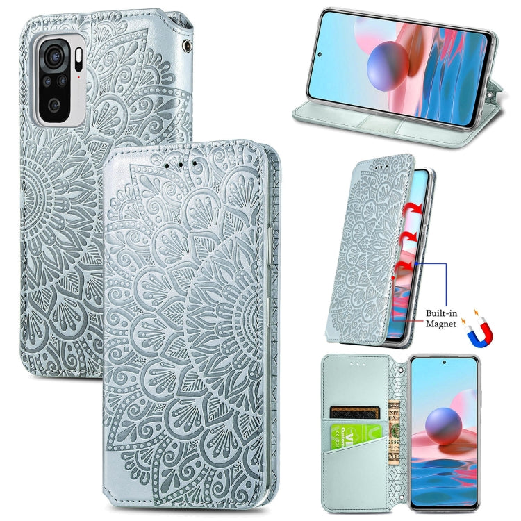For Xiaomi Redmi Note 10 4G Blooming Mandala Embossed Pattern Magnetic Horizontal Flip Leather Case with Holder & Card Slots & Wallet