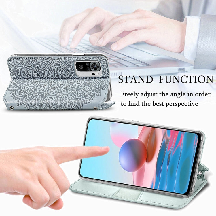 For Xiaomi Redmi Note 10 4G Blooming Mandala Embossed Pattern Magnetic Horizontal Flip Leather Case with Holder & Card Slots & Wallet