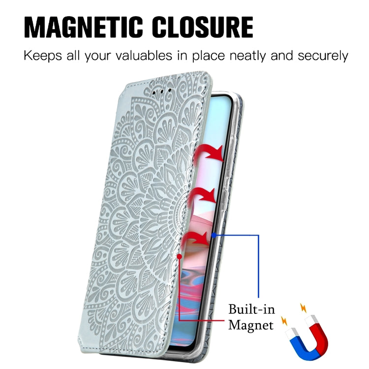For Xiaomi Redmi Note 10 4G Blooming Mandala Embossed Pattern Magnetic Horizontal Flip Leather Case with Holder & Card Slots & Wallet