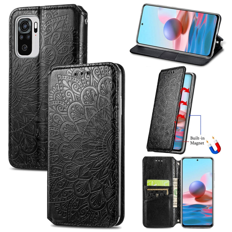 For Xiaomi Redmi Note 10 4G Blooming Mandala Embossed Pattern Magnetic Horizontal Flip Leather Case with Holder & Card Slots & Wallet