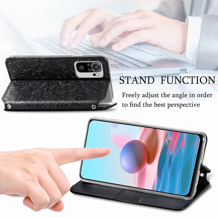For Xiaomi Redmi Note 10 4G Blooming Mandala Embossed Pattern Magnetic Horizontal Flip Leather Case with Holder & Card Slots & Wallet
