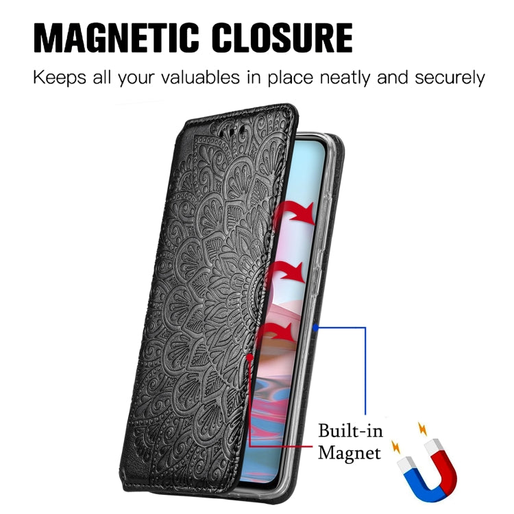 For Xiaomi Redmi Note 10 4G Blooming Mandala Embossed Pattern Magnetic Horizontal Flip Leather Case with Holder & Card Slots & Wallet