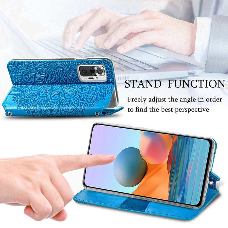 For Xiaomi Redmi Note 10 Pro Blooming Mandala Embossed Pattern Magnetic Horizontal Flip Leather Case with Holder & Card Slots & Wallet