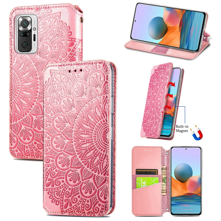 For Xiaomi Redmi Note 10 Pro Blooming Mandala Embossed Pattern Magnetic Horizontal Flip Leather Case with Holder & Card Slots & Wallet