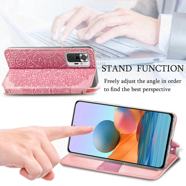 For Xiaomi Redmi Note 10 Pro Blooming Mandala Embossed Pattern Magnetic Horizontal Flip Leather Case with Holder & Card Slots & Wallet