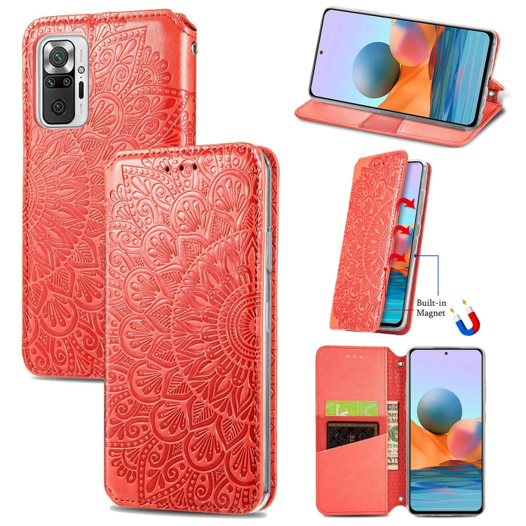 For Xiaomi Redmi Note 10 Pro Blooming Mandala Embossed Pattern Magnetic Horizontal Flip Leather Case with Holder & Card Slots & Wallet