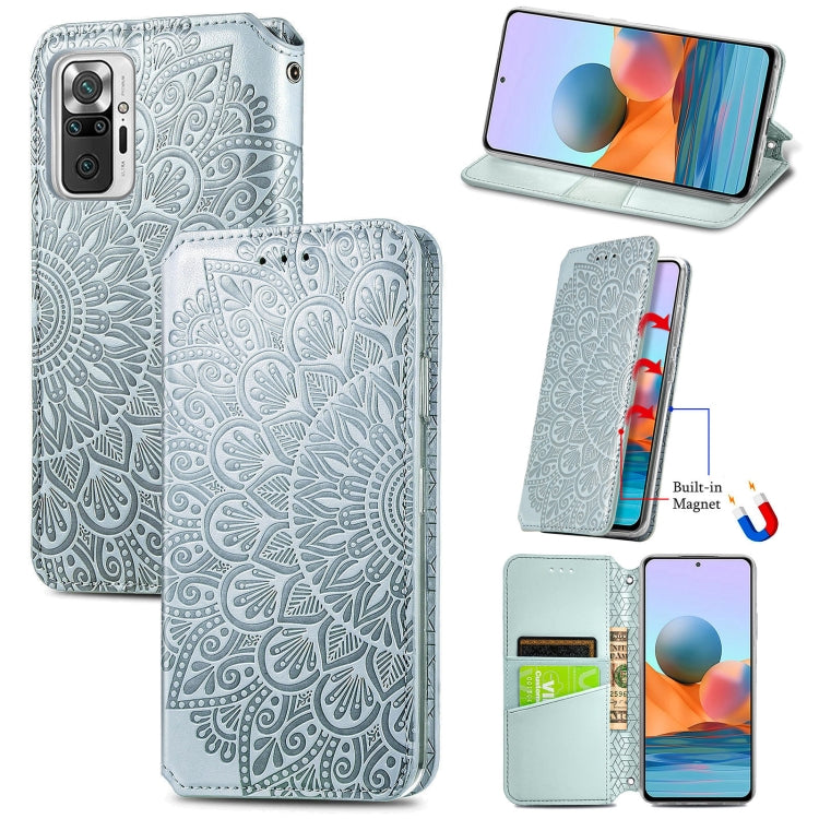 For Xiaomi Redmi Note 10 Pro Blooming Mandala Embossed Pattern Magnetic Horizontal Flip Leather Case with Holder & Card Slots & Wallet