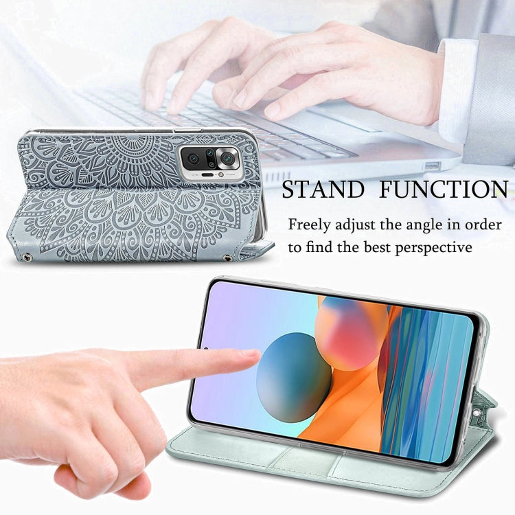 For Xiaomi Redmi Note 10 Pro Blooming Mandala Embossed Pattern Magnetic Horizontal Flip Leather Case with Holder & Card Slots & Wallet