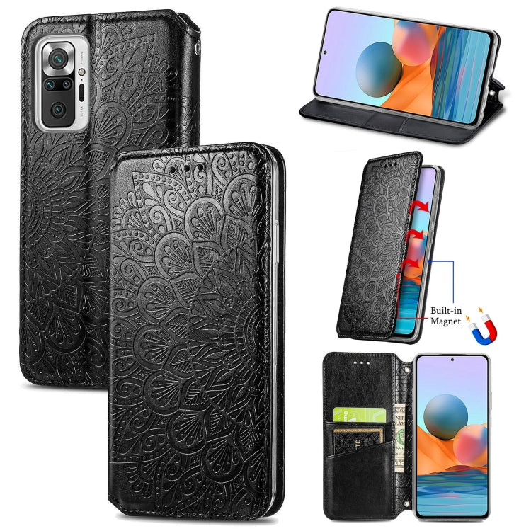 For Xiaomi Redmi Note 10 Pro Blooming Mandala Embossed Pattern Magnetic Horizontal Flip Leather Case with Holder & Card Slots & Wallet