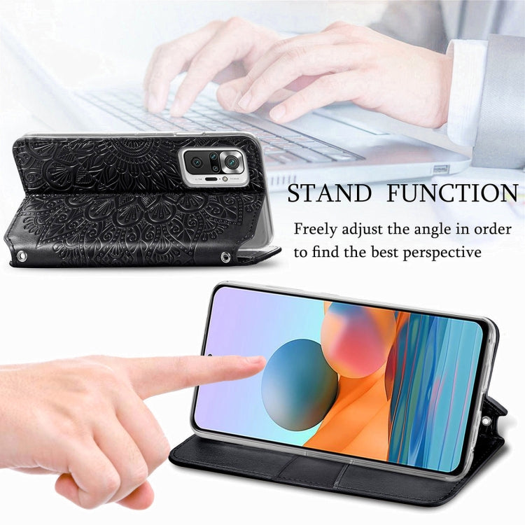 For Xiaomi Redmi Note 10 Pro Blooming Mandala Embossed Pattern Magnetic Horizontal Flip Leather Case with Holder & Card Slots & Wallet
