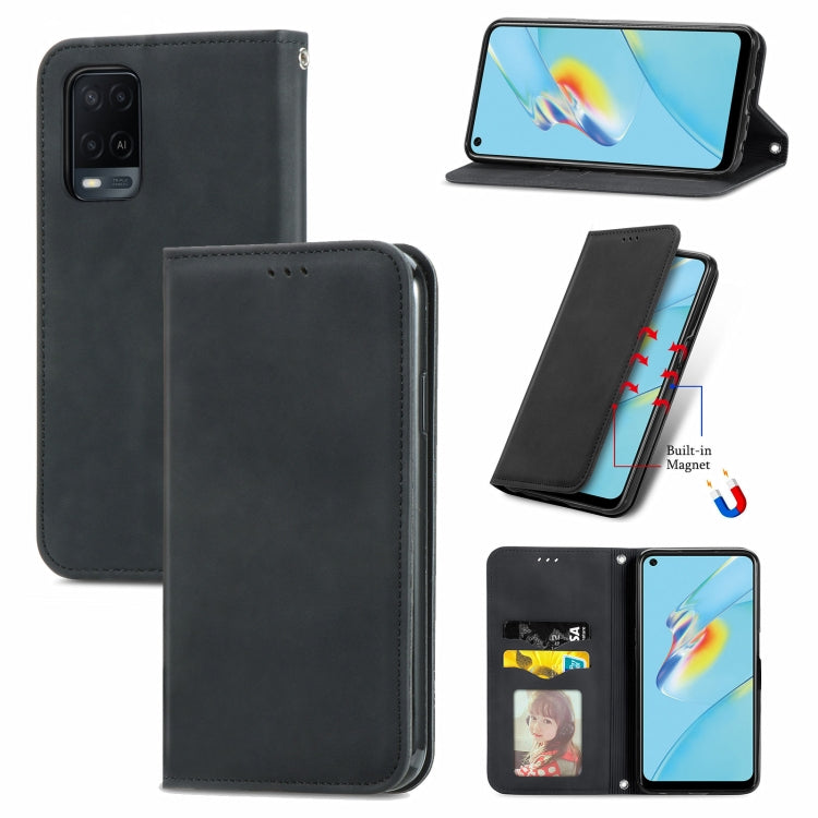 For OPPO A54 4G Retro Skin Feel Business Magnetic Horizontal Flip Leather Case With Holder & Card Slots & Wallet & Photo Frame