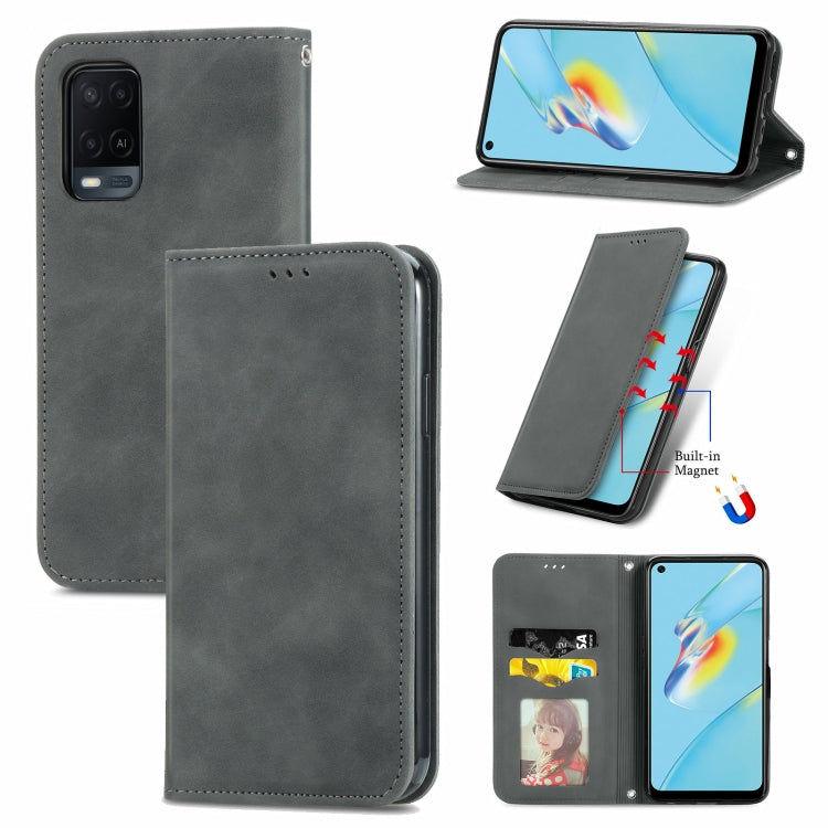 For OPPO A54 4G Retro Skin Feel Business Magnetic Horizontal Flip Leather Case With Holder & Card Slots & Wallet & Photo Frame