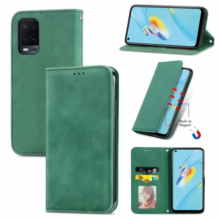 For OPPO A54 4G Retro Skin Feel Business Magnetic Horizontal Flip Leather Case With Holder & Card Slots & Wallet & Photo Frame