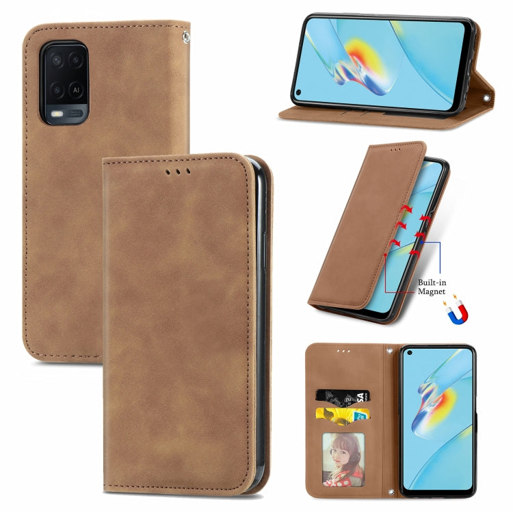 For OPPO A54 4G Retro Skin Feel Business Magnetic Horizontal Flip Leather Case With Holder & Card Slots & Wallet & Photo Frame