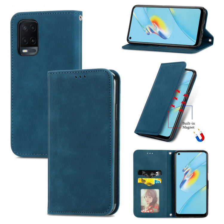 For OPPO A54 4G Retro Skin Feel Business Magnetic Horizontal Flip Leather Case With Holder & Card Slots & Wallet & Photo Frame