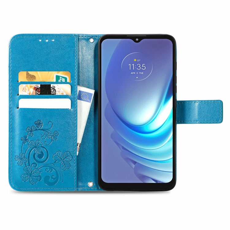 For Motorola Moto G50 Four-leaf Clasp Embossed Buckle Mobile Phone Protection Leather Case with Lanyard & Card Slot & Wallet & Bracket Function