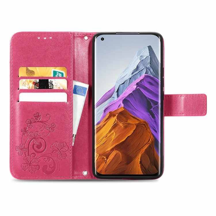 For Xiaomi Mi 11 Pro Four-leaf Clasp Embossed Buckle Mobile Phone Protection Leather Case with Lanyard & Card Slot & Wallet & Bracket Function