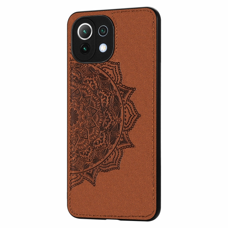 For Xiaomi Mi 11 Lite Mandala Embossed Cloth Cover PC + TPU Mobile Phone Case with Magnetic Function and Hand Strap