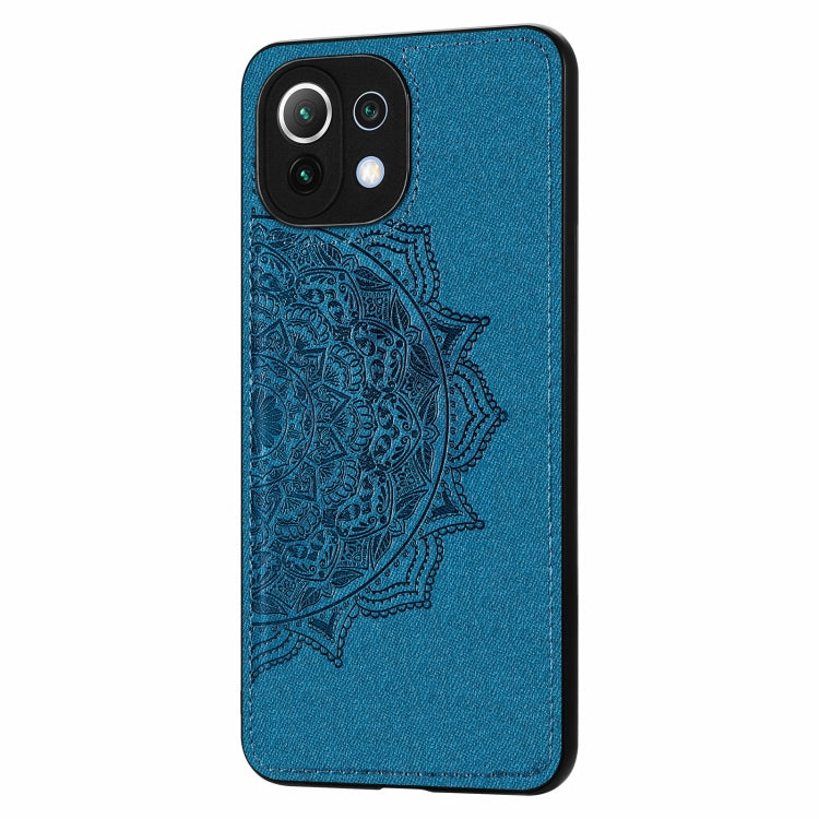 For Xiaomi Mi 11 Lite Mandala Embossed Cloth Cover PC + TPU Mobile Phone Case with Magnetic Function and Hand Strap