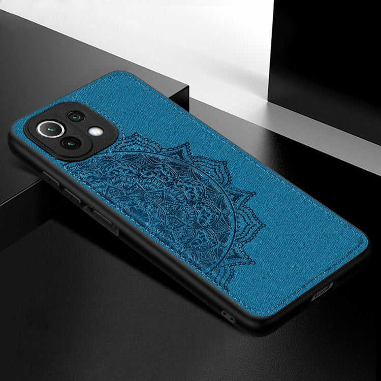 For Xiaomi Mi 11 Lite Mandala Embossed Cloth Cover PC + TPU Mobile Phone Case with Magnetic Function and Hand Strap