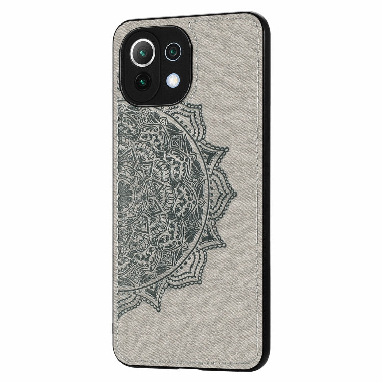For Xiaomi Mi 11 Lite Mandala Embossed Cloth Cover PC + TPU Mobile Phone Case with Magnetic Function and Hand Strap