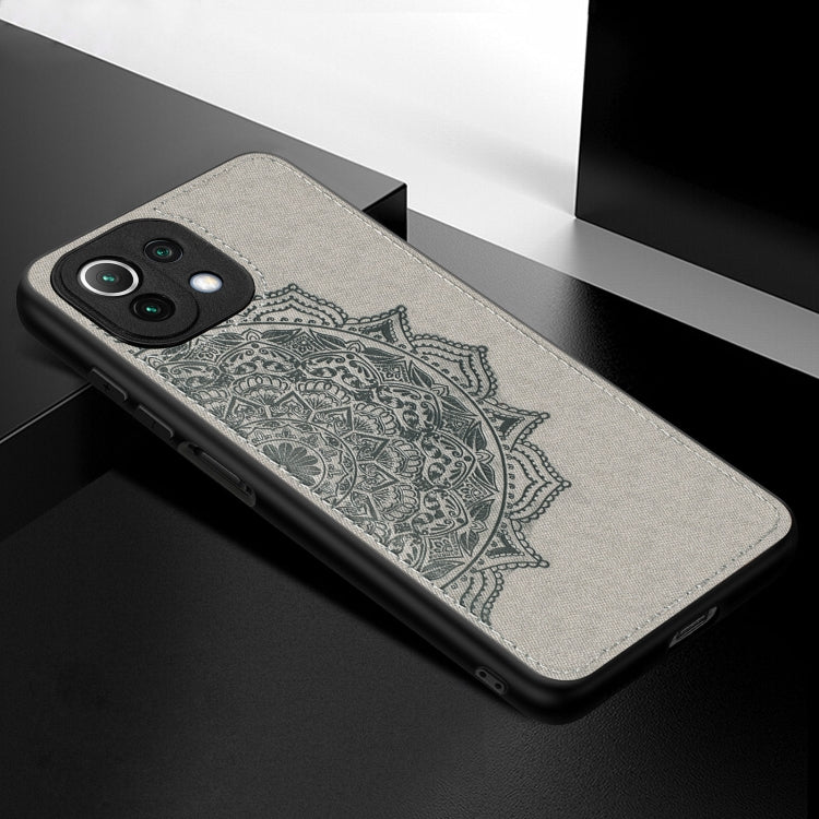 For Xiaomi Mi 11 Lite Mandala Embossed Cloth Cover PC + TPU Mobile Phone Case with Magnetic Function and Hand Strap