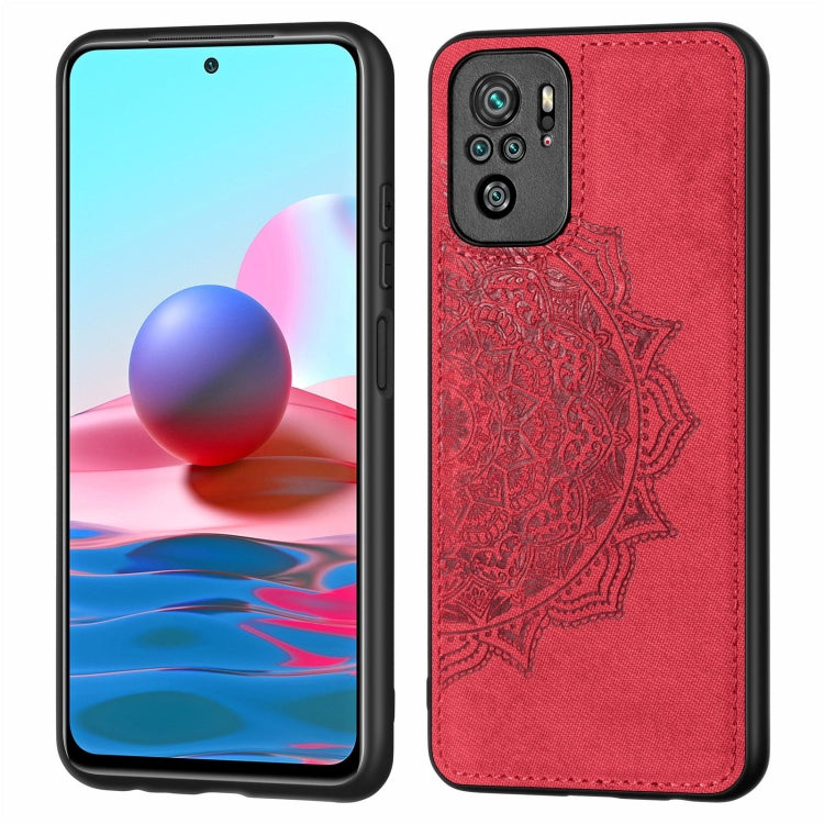 For Xiaomi Redmi Note10 4G Mandala Embossed Cloth Cover PC + TPU Mobile Phone Case with Magnetic Function and Hand Strap