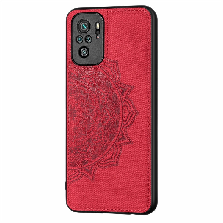 For Xiaomi Redmi Note10 4G Mandala Embossed Cloth Cover PC + TPU Mobile Phone Case with Magnetic Function and Hand Strap